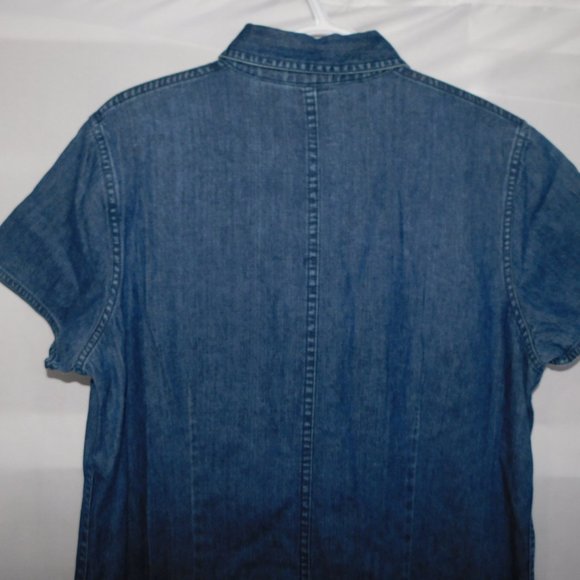 LL Bean Womens 14 Snap Front Blue Denim short sleeve Midi Dress - Picture 9 of 10